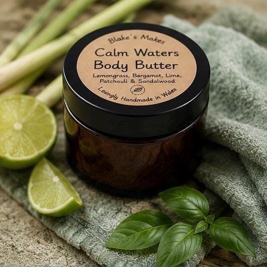 Calm Waters Body Butter 90g | Essential Oil Body Butter | Lemongrass Bergamot & Lime | Vegan Skincare | Handmade in Wales