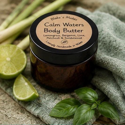 Calm Waters Body Butter 90g | Essential Oil Body Butter | Lemongrass Bergamot & Lime | Vegan Skincare | Handmade in Wales