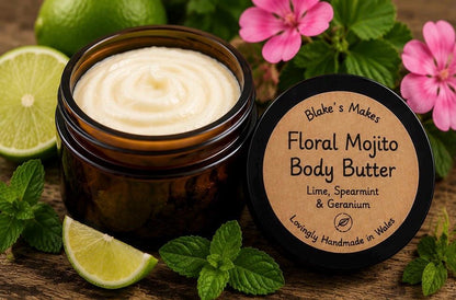 Floral Mojito Body Butter 90g | Lime Spearmint & Geranium | Essential Oil Body Butter | Vegan Skincare | Handmade in Wales