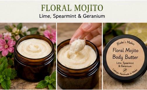 Floral Mojito Body Butter 90g | Lime Spearmint & Geranium | Essential Oil Body Butter | Vegan Skincare | Handmade in Wales