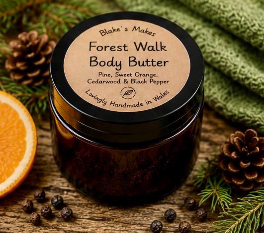 Forest Walk Body Butter 90g | Pine Cedarwood Sweet Orange & Black Pepper | Essential Oil Skincare | Handmade in Wales