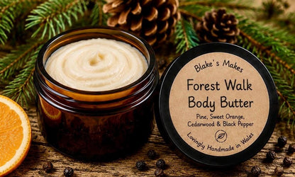 Forest Walk Body Butter 90g | Pine Cedarwood Sweet Orange & Black Pepper | Essential Oil Skincare | Handmade in Wales