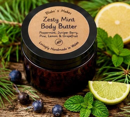Zesty Mint Body Butter 90g | Peppermint Lemon Grapefruit & Juniper | Essential Oil Body Butter | Vegan Skincare Wales