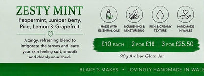 Zesty Mint Body Butter 90g | Peppermint Lemon Grapefruit & Juniper | Essential Oil Body Butter | Vegan Skincare Wales