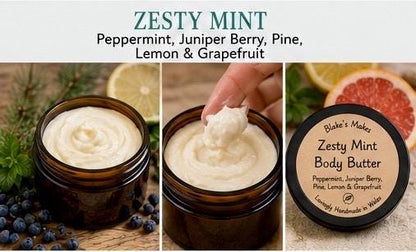 Zesty Mint Body Butter 90g | Peppermint Lemon Grapefruit & Juniper | Essential Oil Body Butter | Vegan Skincare Wales