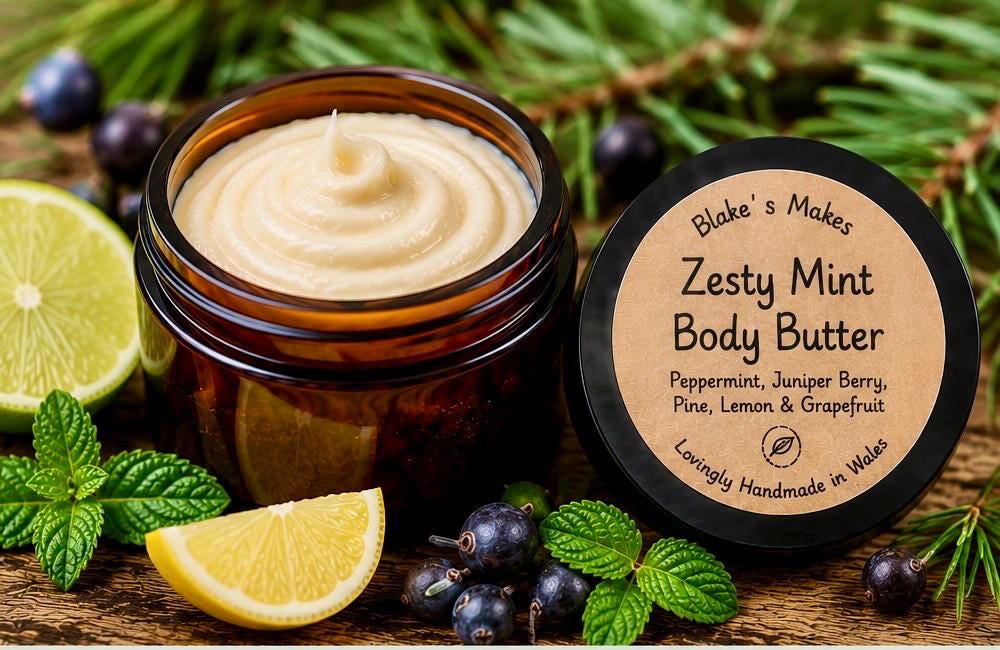 Zesty Mint Body Butter 90g | Peppermint Lemon Grapefruit & Juniper | Essential Oil Body Butter | Vegan Skincare Wales