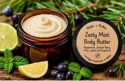 Zesty Mint Body Butter 90g | Peppermint Lemon Grapefruit & Juniper | Essential Oil Body Butter | Vegan Skincare Wales