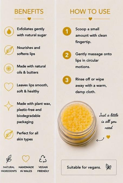 Lemon Sugar Lip Scrub – Zesty Natural Lip Exfoliator, Vegan Lip Care, Handmade in Wales