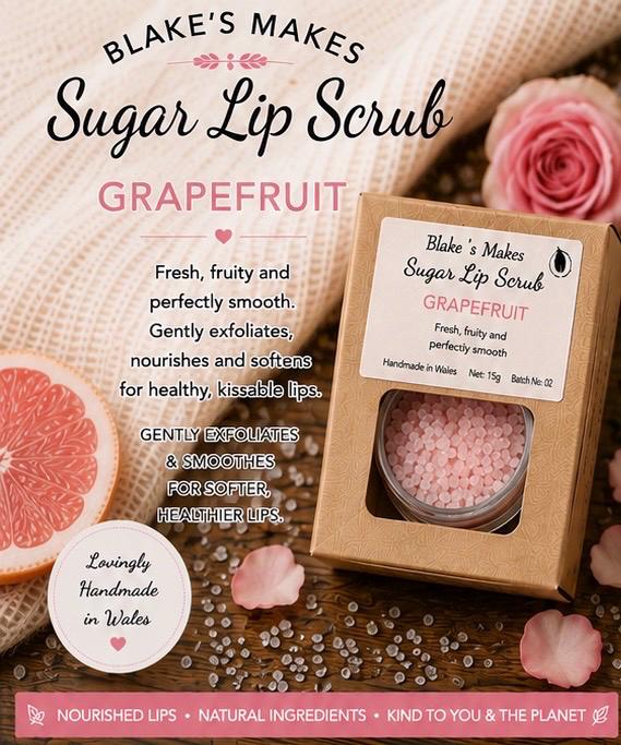 Grapefruit Sugar Lip Scrub – Fruity Lip Exfoliator, Natural Vegan Lip Care, Handmade Gift