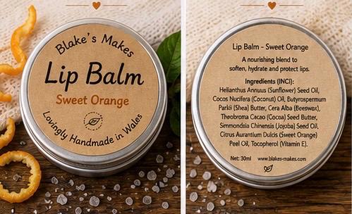 Sweet Orange Lip Balm – Natural Vegan Lip Care, Nourishing Handmade Balm, 30ml Tin