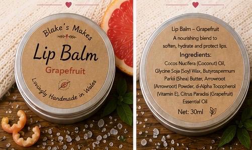 Grapefruit Lip Balm – Fruity Citrus Lip Moisturiser, Natural Vegan Lip Care, Handmade 15ml Tin