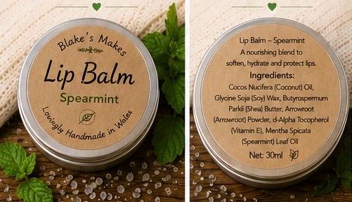 Spearmint Lip Balm – Fresh Mint Lip Care, Nourishing Vegan Balm for Dry Lips, Handmade 15ml Tin
