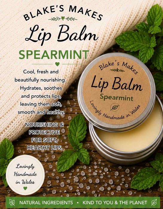 Spearmint Lip Balm – Fresh Mint Lip Care, Nourishing Vegan Balm for Dry Lips, Handmade 15ml Tin