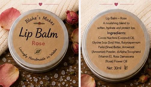 Rose Lip Balm – Floral Natural Lip Care, Nourishing Vegan Balm, Handmade Pamper Gift, 15ml Tin