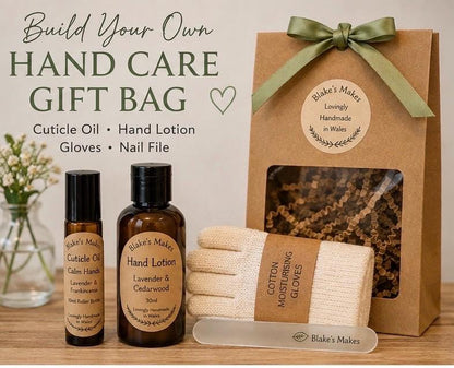 Build Your Own Handcare Gift Bag | Cuticle Oil, Hand Lotion. Nail File, Cotton Gloves | Handmade in Wales