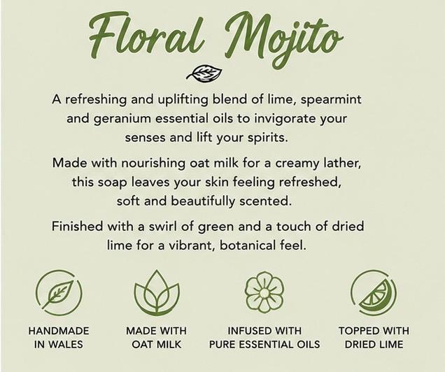 Floral Mojito Handmade Soap | Lime Spearmint Geranium Soap | Handmade in Wales
