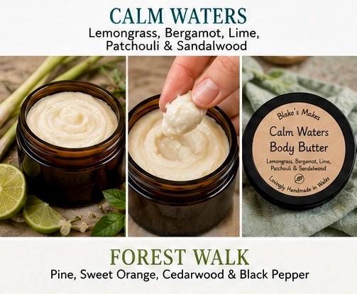 Calm Waters Body Butter 90g | Essential Oil Body Butter | Lemongrass Bergamot & Lime | Vegan Skincare | Handmade in Wales