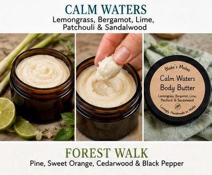 Calm Waters Body Butter 90g | Essential Oil Body Butter | Lemongrass Bergamot & Lime | Vegan Skincare | Handmade in Wales