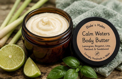 Calm Waters Body Butter 90g | Essential Oil Body Butter | Lemongrass Bergamot & Lime | Vegan Skincare | Handmade in Wales