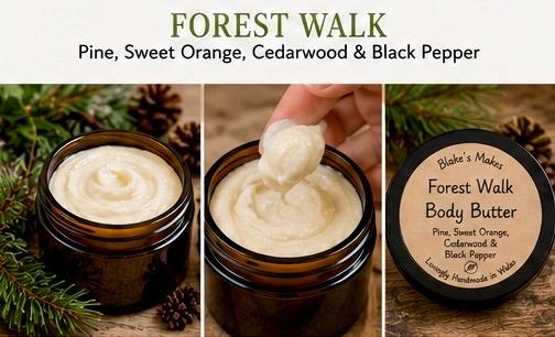 Forest Walk Body Butter 90g | Pine Cedarwood Sweet Orange & Black Pepper | Essential Oil Skincare | Handmade in Wales