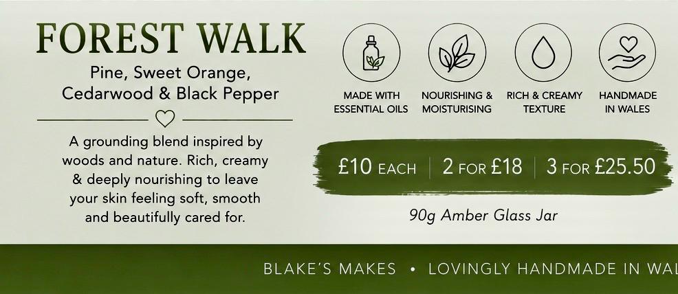 Forest Walk Body Butter 90g | Pine Cedarwood Sweet Orange & Black Pepper | Essential Oil Skincare | Handmade in Wales