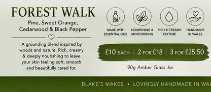 Forest Walk Body Butter 90g | Pine Cedarwood Sweet Orange & Black Pepper | Essential Oil Skincare | Handmade in Wales