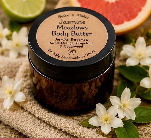 Jasmine Meadows Body Butter 90g | Jasmine Bergamot & Citrus Essential Oils | Vegan Body Butter | Handmade Welsh Skincare Gift
