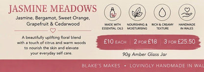 Jasmine Meadows Body Butter 90g | Jasmine Bergamot & Citrus Essential Oils | Vegan Body Butter | Handmade Welsh Skincare Gift