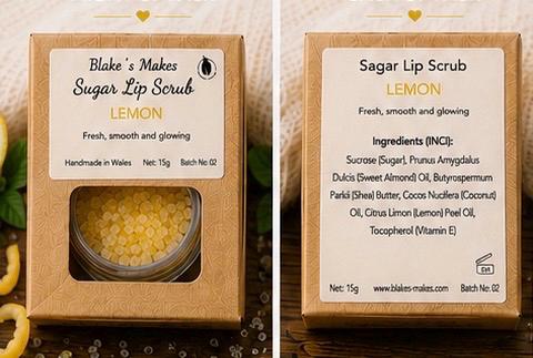 Lemon Sugar Lip Scrub – Zesty Natural Lip Exfoliator, Vegan Lip Care, Handmade in Wales