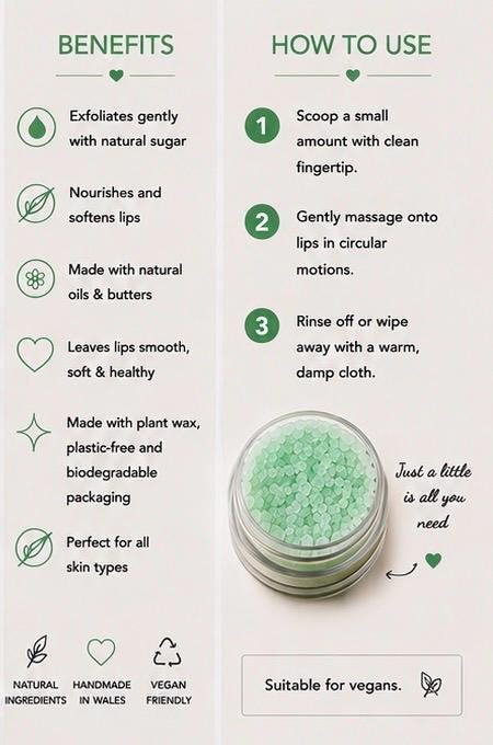 Spearmint Sugar Lip Scrub – Fresh Mint Lip Exfoliator, Vegan Natural Lip Care, 15g Tin