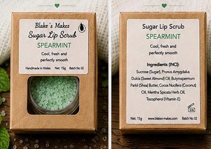 Spearmint Sugar Lip Scrub – Fresh Mint Lip Exfoliator, Vegan Natural Lip Care, 15g Tin