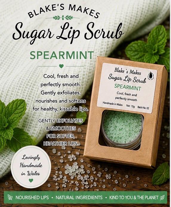 Spearmint Sugar Lip Scrub – Fresh Mint Lip Exfoliator, Vegan Natural Lip Care, 15g Tin