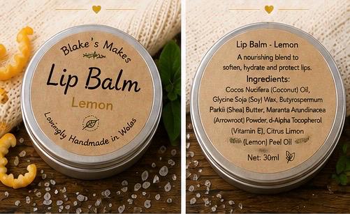 Lemon Lip Balm – Zesty Natural Lip Moisturiser, Vegan Handmade Lip Care, 15ml Tin
