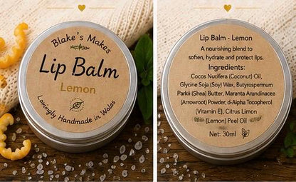 Lemon Lip Balm – Zesty Natural Lip Moisturiser, Vegan Handmade Lip Care, 15ml Tin