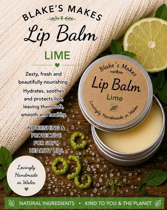 Lime Lip Balm – Fresh Citrus Lip Care, Nourishing Vegan Balm, Handmade in Wales, 15ml