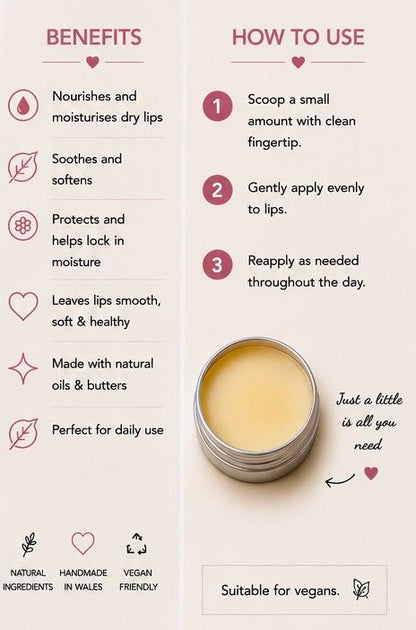 Rose Lip Balm – Floral Natural Lip Care, Nourishing Vegan Balm, Handmade Pamper Gift, 15ml Tin